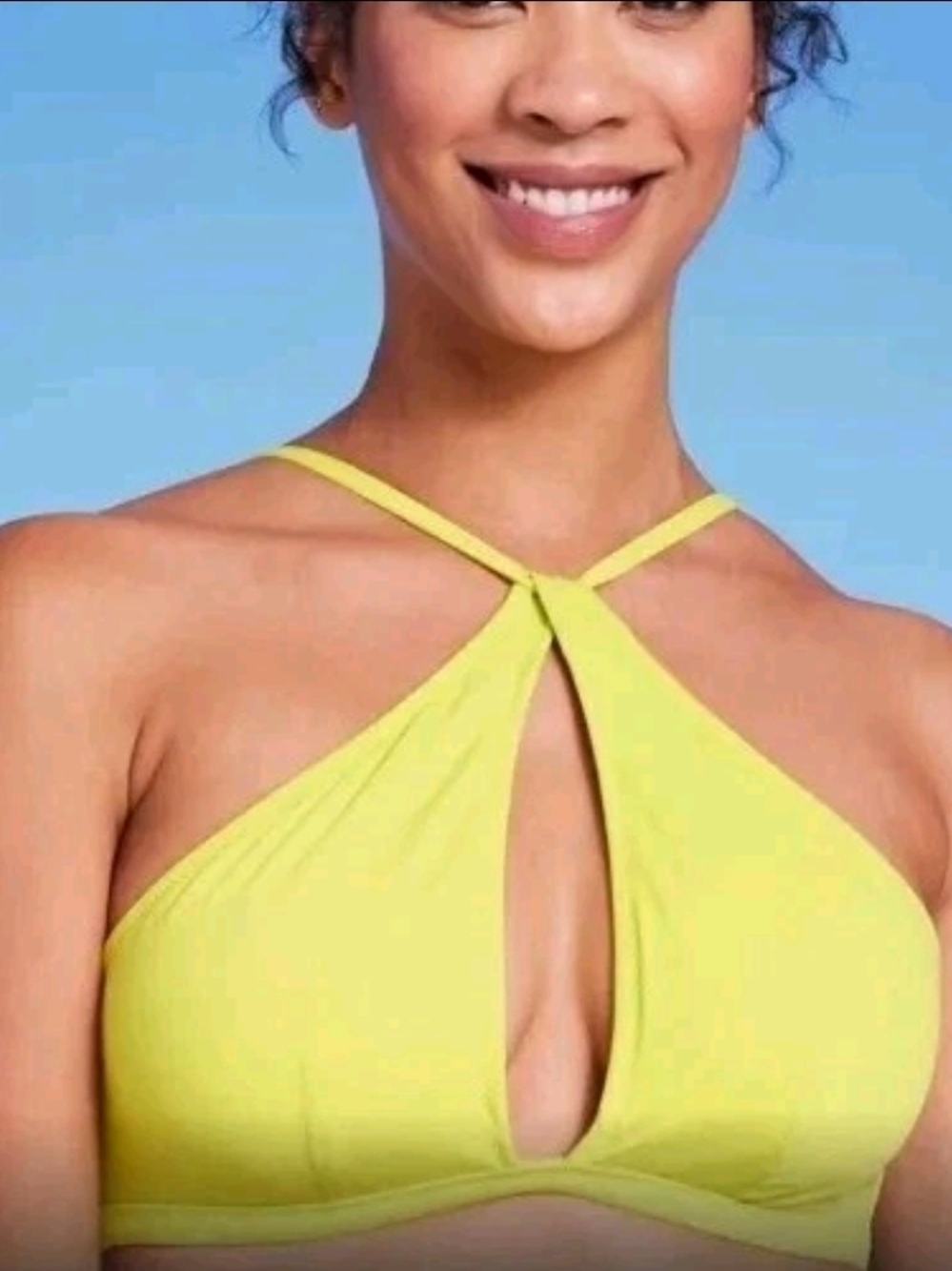 Lime Green Halter Bikini Top and Black Short Swim Bottoms